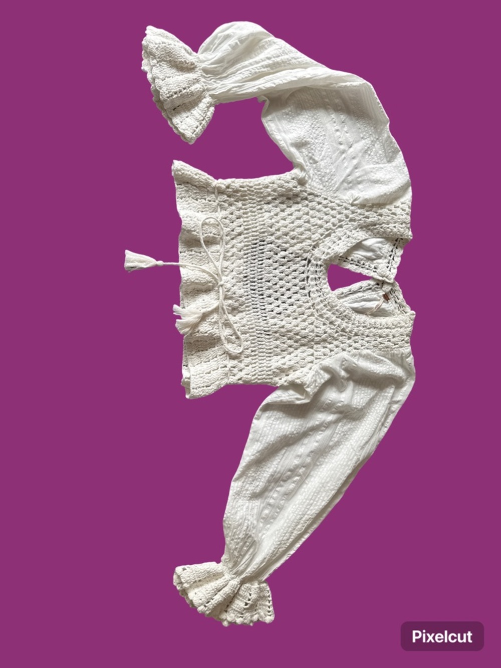 Free People Ivory Crochet Tie-Front Top